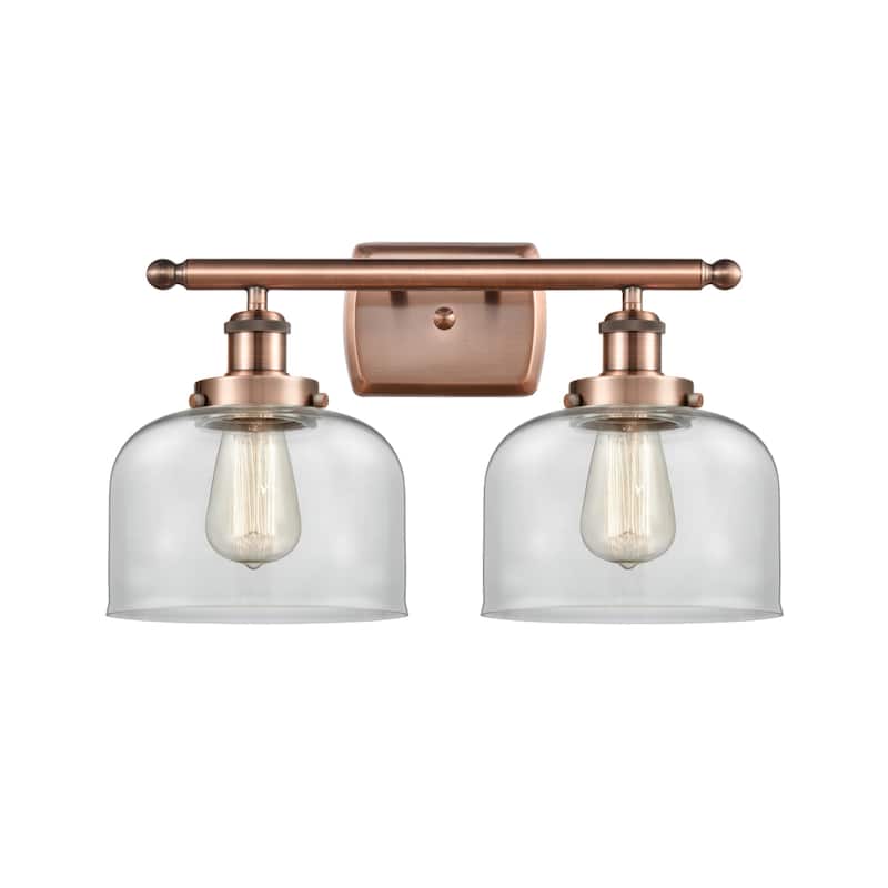 Innovations Lighting 916-2W-13-18 Bell Vanity Bell 2 Light 18" Wide - Antique Copper / Clear