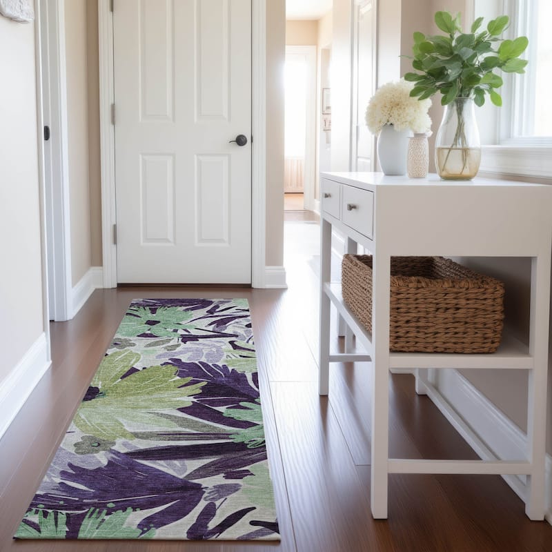 Premium Washable Super Soft Casual Floral Mayfield Rug - Purple - 2'3" x 7'6"
