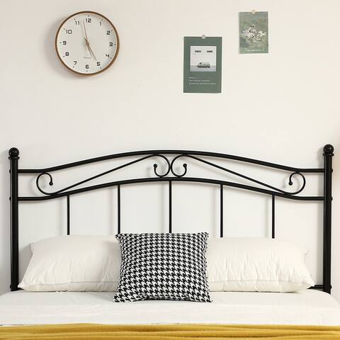 Simple Iron Round Tube Headboard with Two Curved Flower Decorations On The Upper