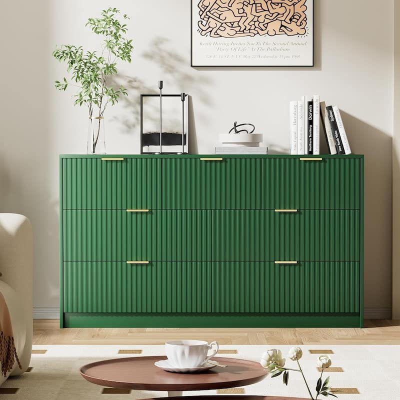 7 Drawer Dresser Fluted Wood Clothes Storage Cabinet, Modern Wide Dresser for Bedroom