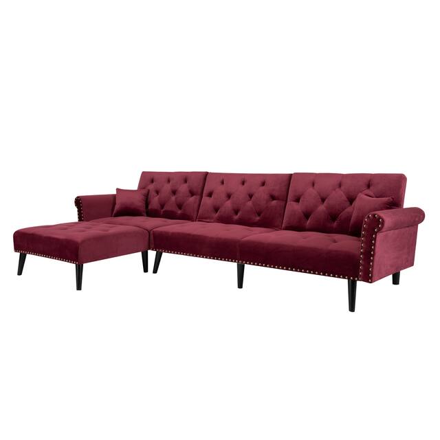 2 Pieces Convertible Reversible Sectional Sofa Velvet Sofa Sleeper Chaise