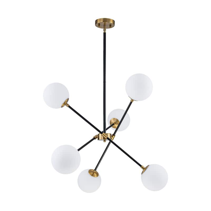 Mid-Century Adjustable Arm White Glass Globe Sputnik Chandelier
