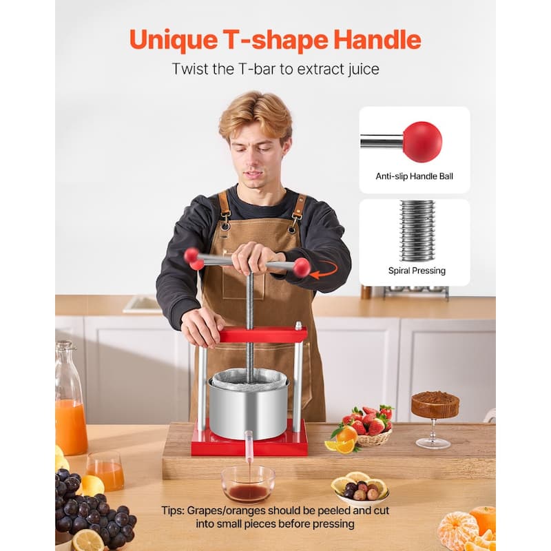 0.8-Gallon Manual Press Stainless Steel Fruit Press for Wine Making and Juice Extraction - 260x205x355 mm