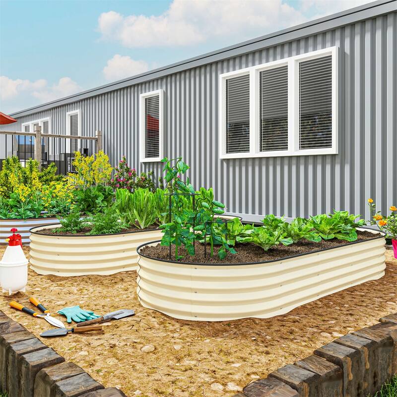 Set of 2 Galvanized Steel Raised Garden Beds Large Outdoor Planters for Vegetables Flowers - 84.6" W x 35.4" D x 11.8" H