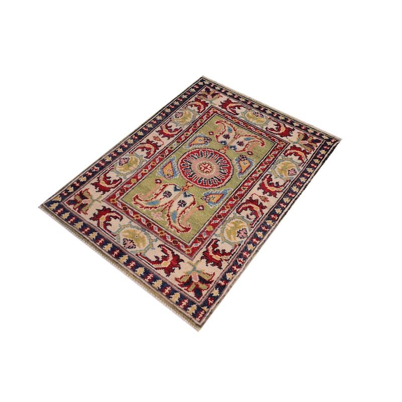 Southwestern Kazak Johnny Green/Beige Wool Rug - 2'0'' x 3'0''