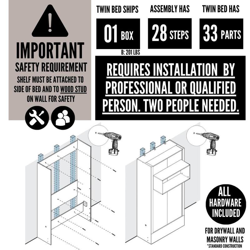 Easy-Lift Twin Murphy Wall Bed in with Bookshelf