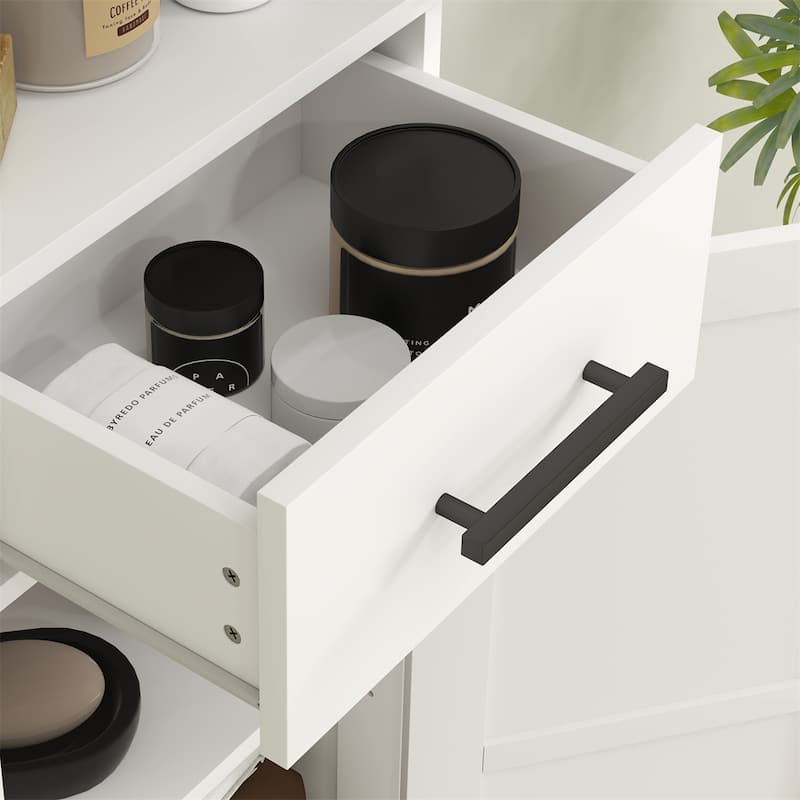 White MDF Tall Bathroom Cabinet with Barn Doors, Drawer and Adjustable Shelves - 15.7" L x 11.8" W x 66.9" H