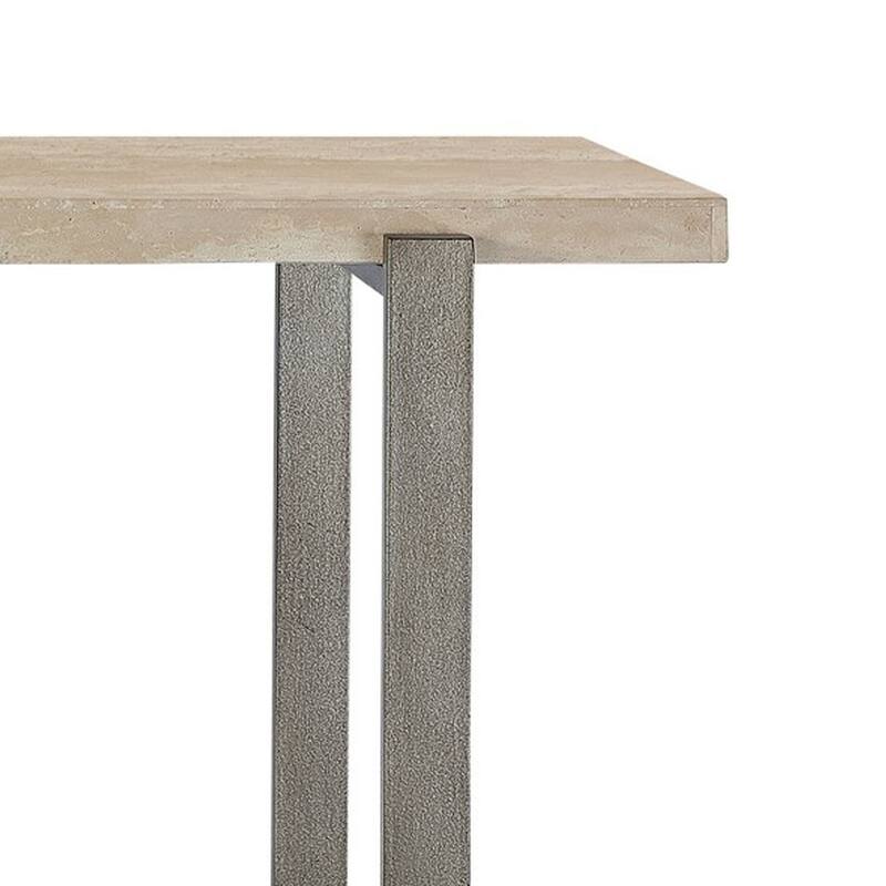Oxy 54 Inch Console Side Table, Stone Surface, Metal Sled Base, Bronze