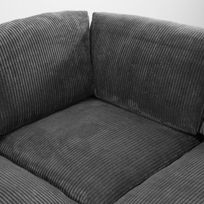 Corduroy Modular Sectional Sofa with Ottoman, Deep Seat L-Shaped Couch for Living Room, Dark Gray