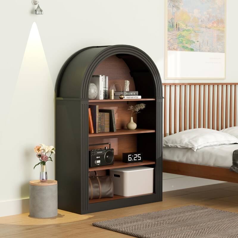 Bookcase, 4-Shelf Tall Bookshelf, 45.66" Wood Open Display Floor Arched Bookcase, Large Storage Organizer