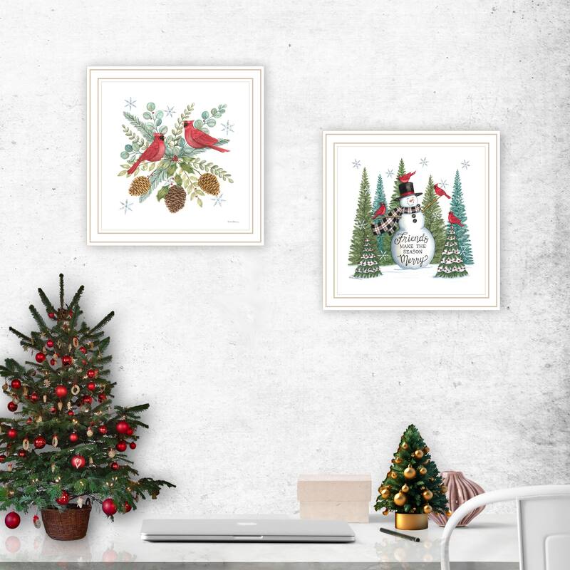 2-Piece Framed Wall Art Set - Friends Make the Season Merry, White Frame