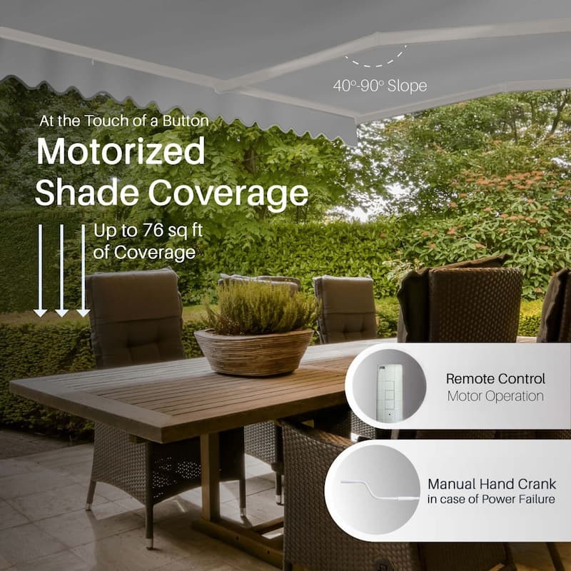 ALEKO Caribbean Motorized Patio Awning - White Frame - Silver Gray - 10 x 8 Feet