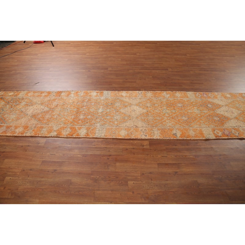 Geometric Oushak Oriental Vintage Runner Rug Handmade Wool Carpet - 2'6"x 8'0"