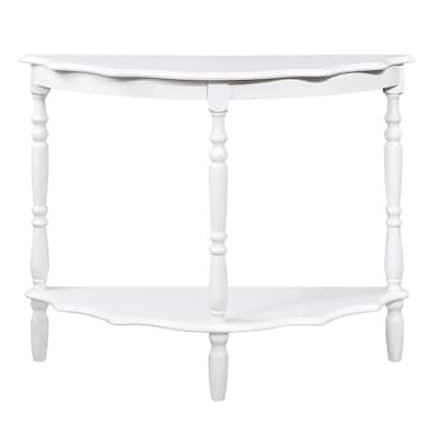42" Retro Entryway Console Table, Half-Moon Sofa Couch Table with Cloud Design Top and Open Shelf, Solid Wood Frame and Legs