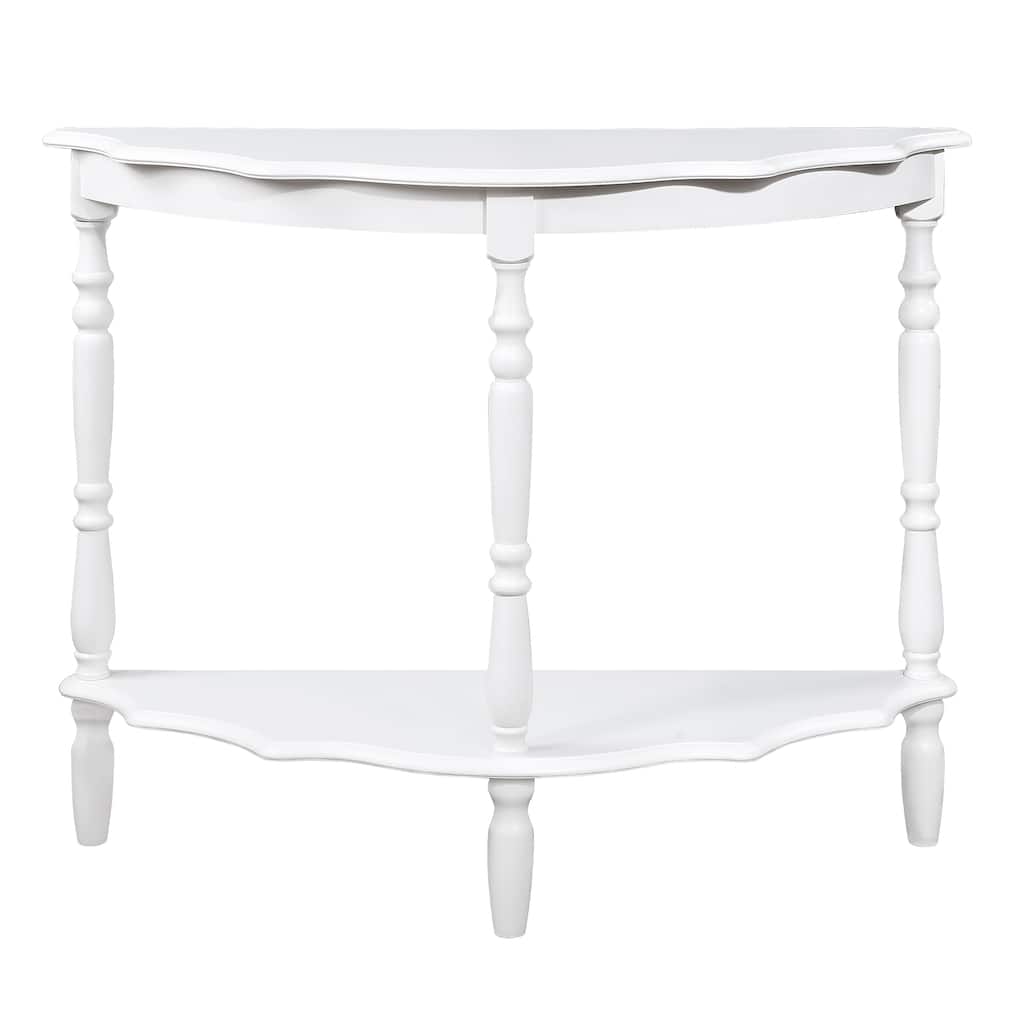 42" Retro Entryway Console Table, Half-Moon Sofa Couch Table with Cloud Design Top and Open Shelf, Solid Wood Frame and Legs