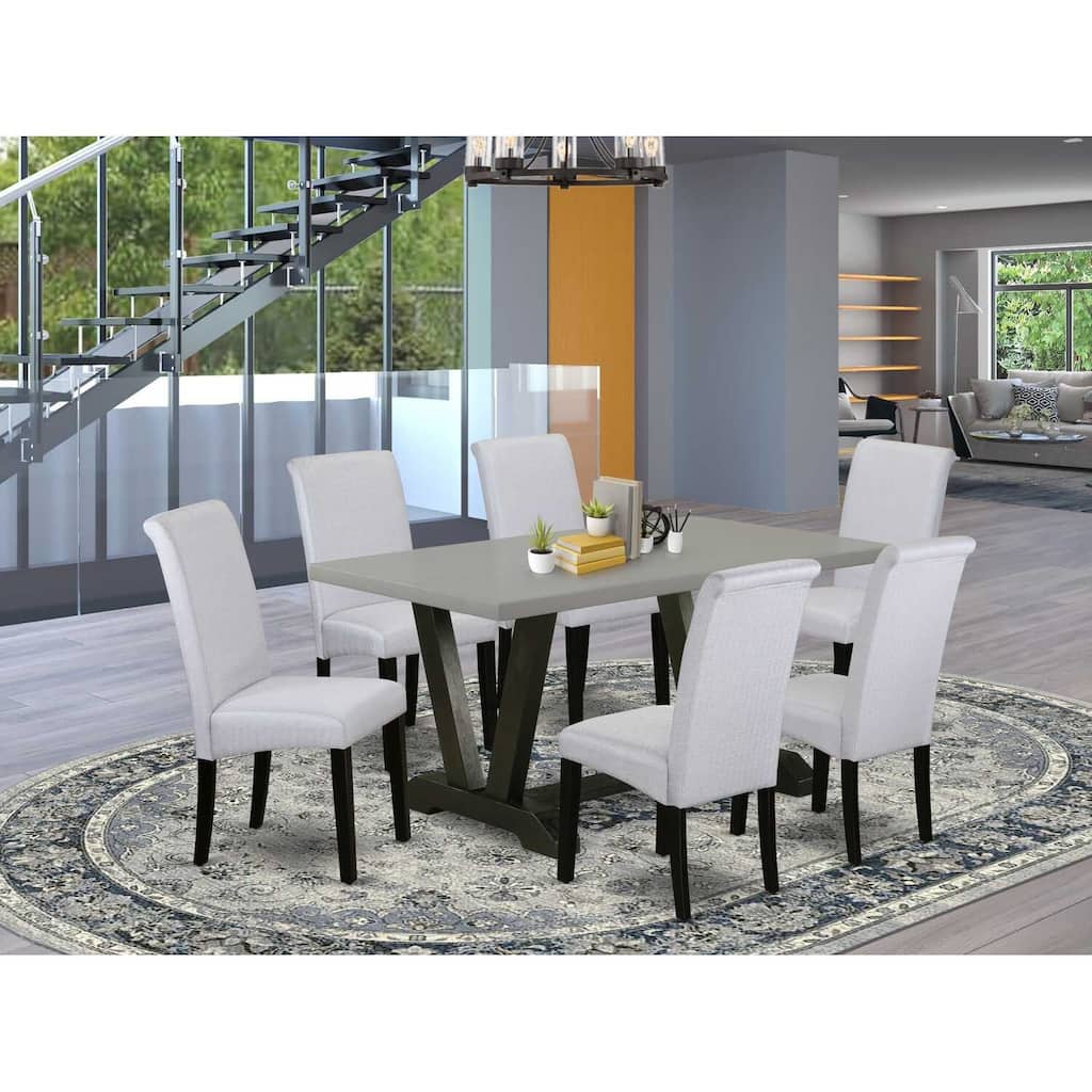 HomeStock 7-Pc Rectangle Natural Oak Finish Solid Wood Top Dining Table with 6-Parson Chairs