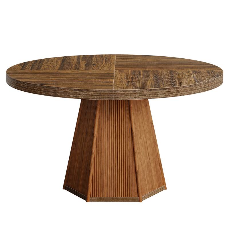 47" Industrial Wooden Round Dining Table with Pedestal for 4