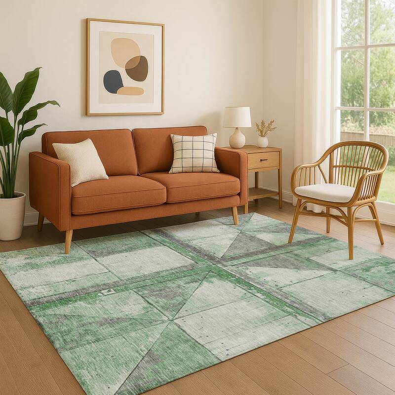 Premium Washable Super Soft Contemporary Geo Mayfield Rug - Green - 9' x 12'