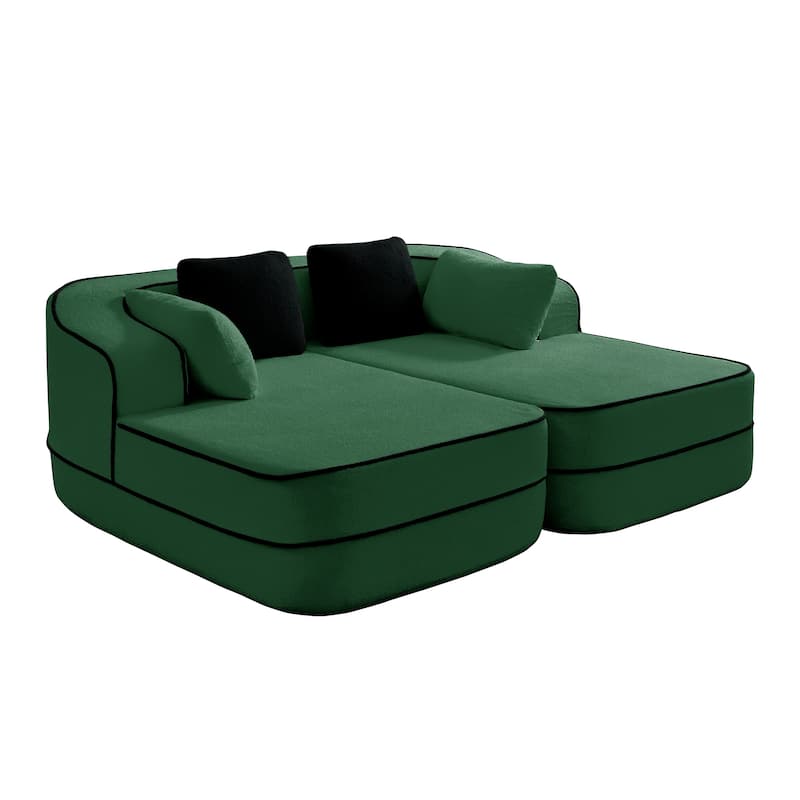 GDF Studio - Greenbrier 77.2" Modern Teddy Upholstered Boneless Sleeper Sofa with Double Chaises, and Contrast Color Design