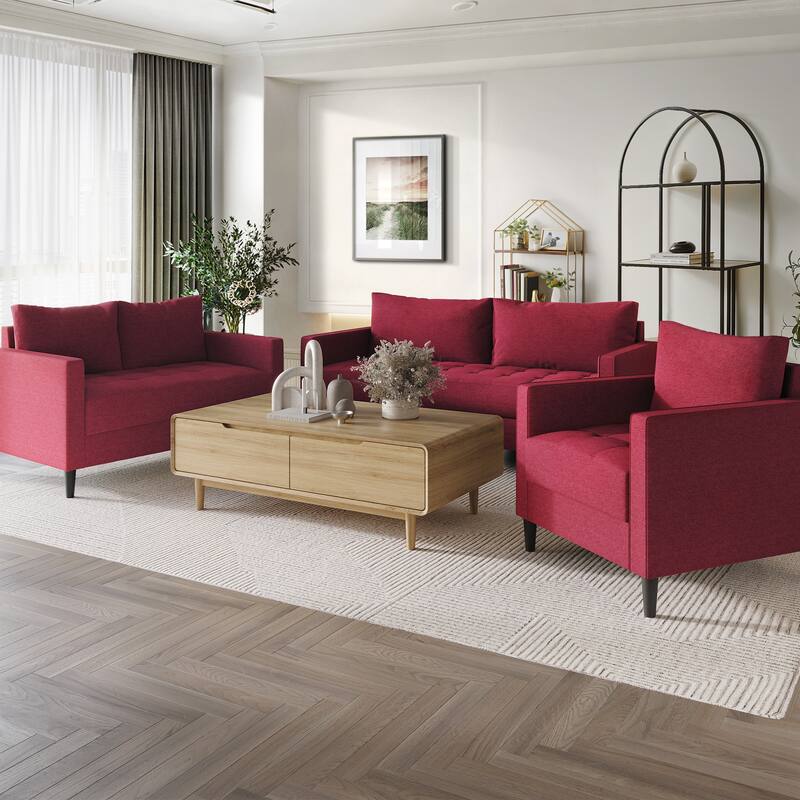 CraftPorch Contemporary Minimalist Linen Upholstered 3-Piece Living Room Set