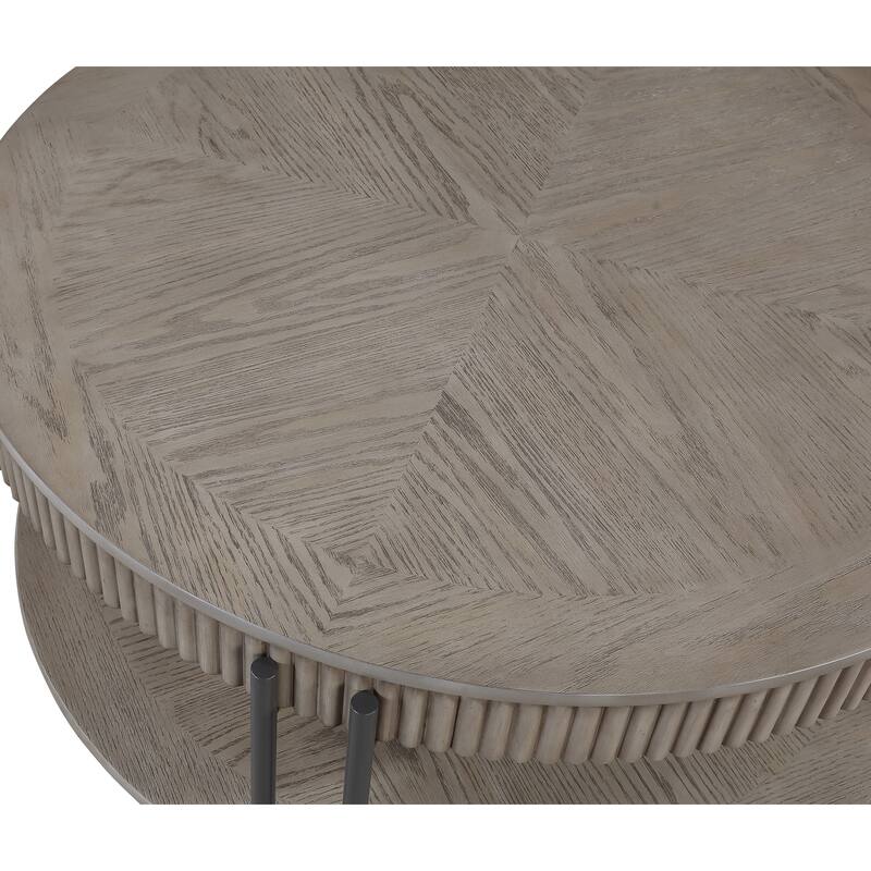 1pc Contemporary Round End Table with Storage Shelf Tan / Beige Finish Living Room Wooden Modern Furniture