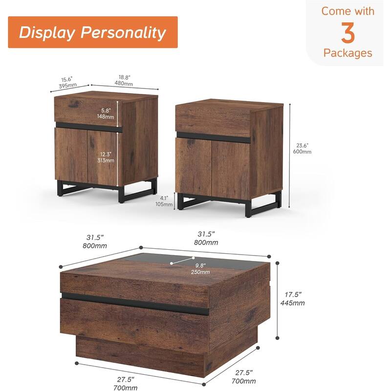 WAMPAT 3 Pieces Living Room Table Set