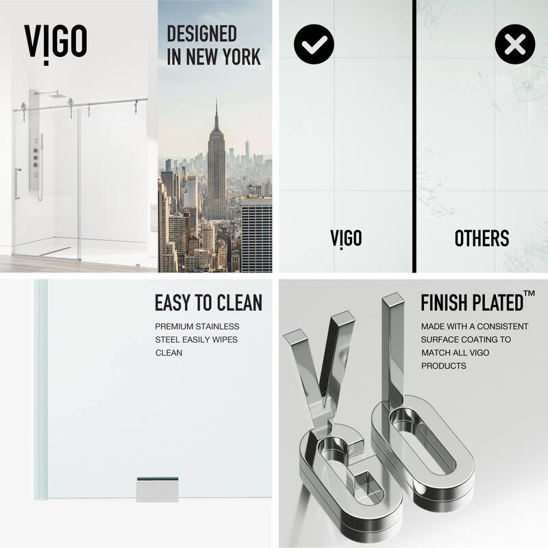 VIGO Hamilton 56" to 60" W x 78" H Frameless Sliding Shower Door