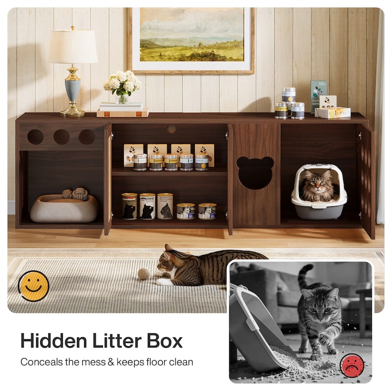 Extra Large Cat Litter Box Enclosure, 70.9-Inch Box Furniture Cabinet
