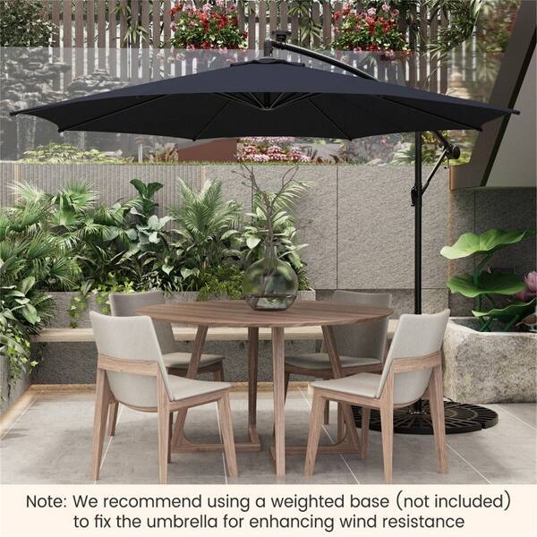 bed bath and beyond offset patio umbrella with solar lights WESTLAKE 10 Ft LED Cantilever w/ Included 4-Piece Base Weights, Gray Easy to crank open mechanism Polytrends 10 Ft. Solar Power