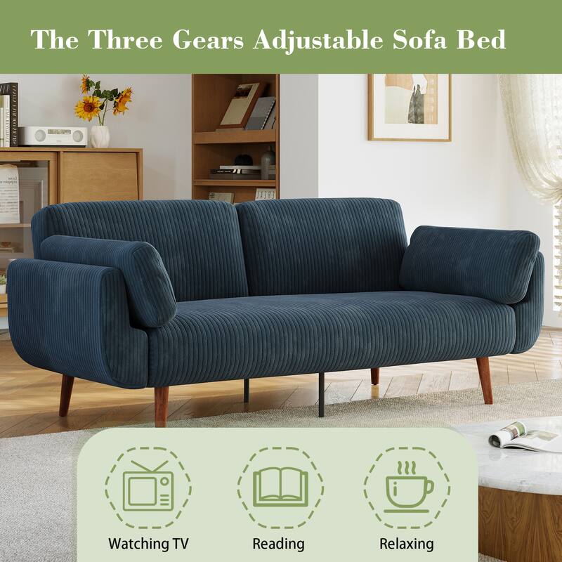 73" W Upholstered Corduroy Convertible Sleeper Sofa Bed with Pillows