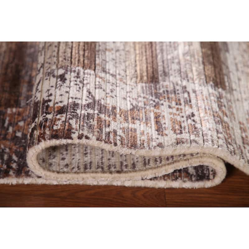 Striped Abstract Accent Rug Handmade Wool Carpet - 4'0"x 5'10"