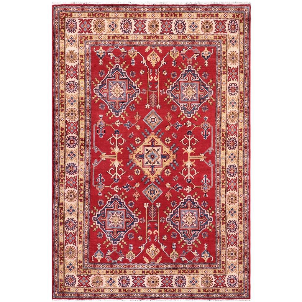 Bohemian Kazak Gavin Red/Beige Wool Rug - 5'8'' x 7'9''