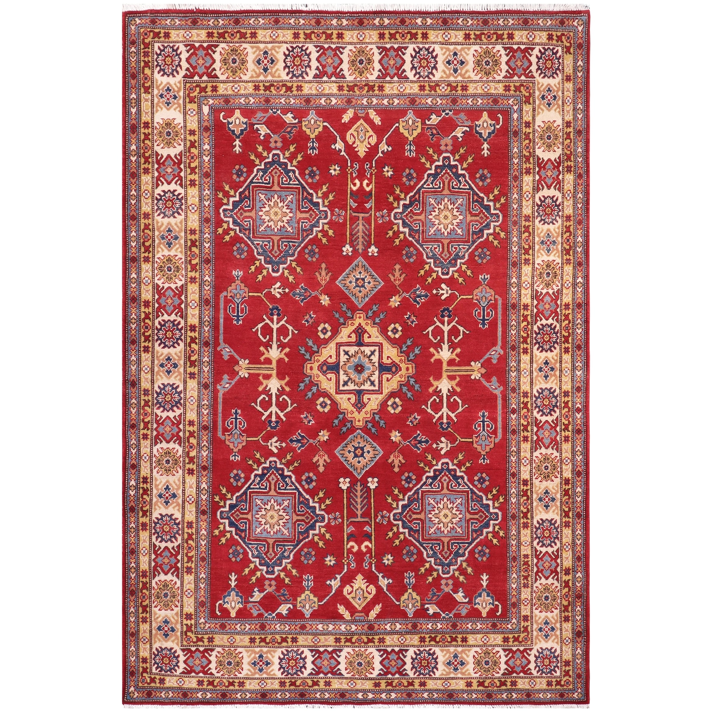 Bohemian Kazak Gavin Red/Beige Wool Rug - 5'8'' x 7'9''