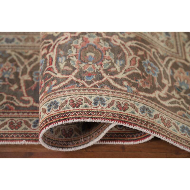 Pink Mashad Vintage Persian Area Rug Handmade Wool Carpet - 6'5" x 10'0"
