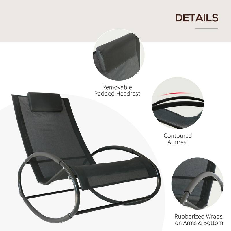 Pool Lounger, Outdoor Rocking Lounge Chair for Sunbathing, Pool, Beach, Porch with Pillow and Cool Mesh, Sun Tanning Rocker