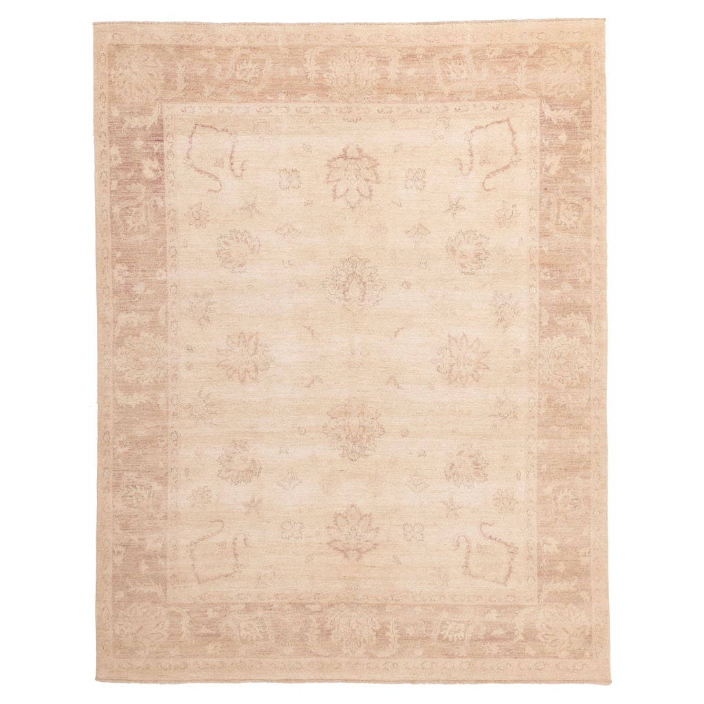 ECARPETGALLERY Hand-knotted Peshawar Oushak Ivory Wool Rug - 7'10 x 9'10