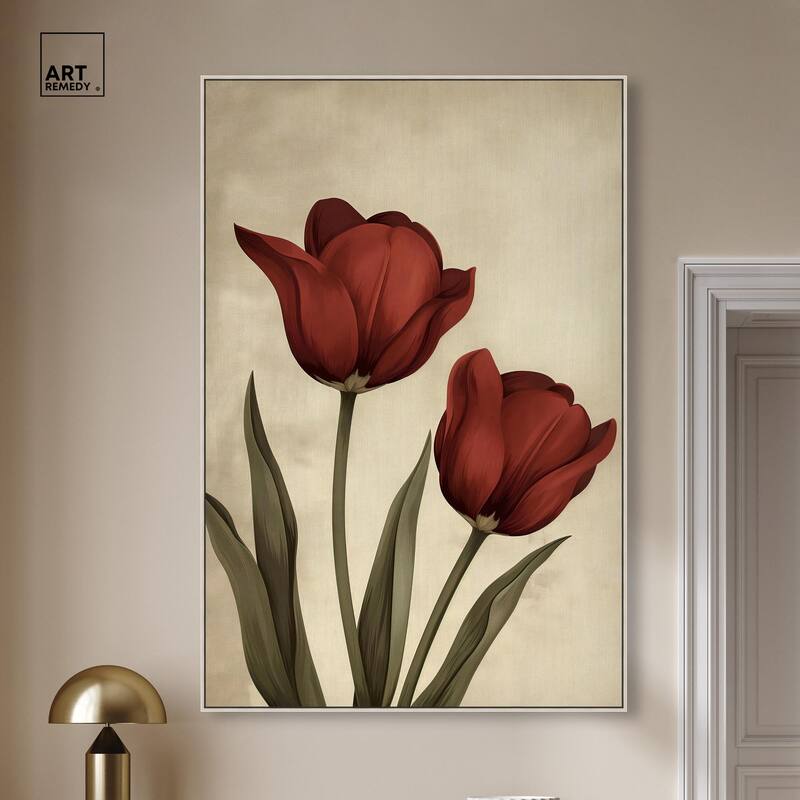 Deep Red Tulips Canvas by Art Remedy