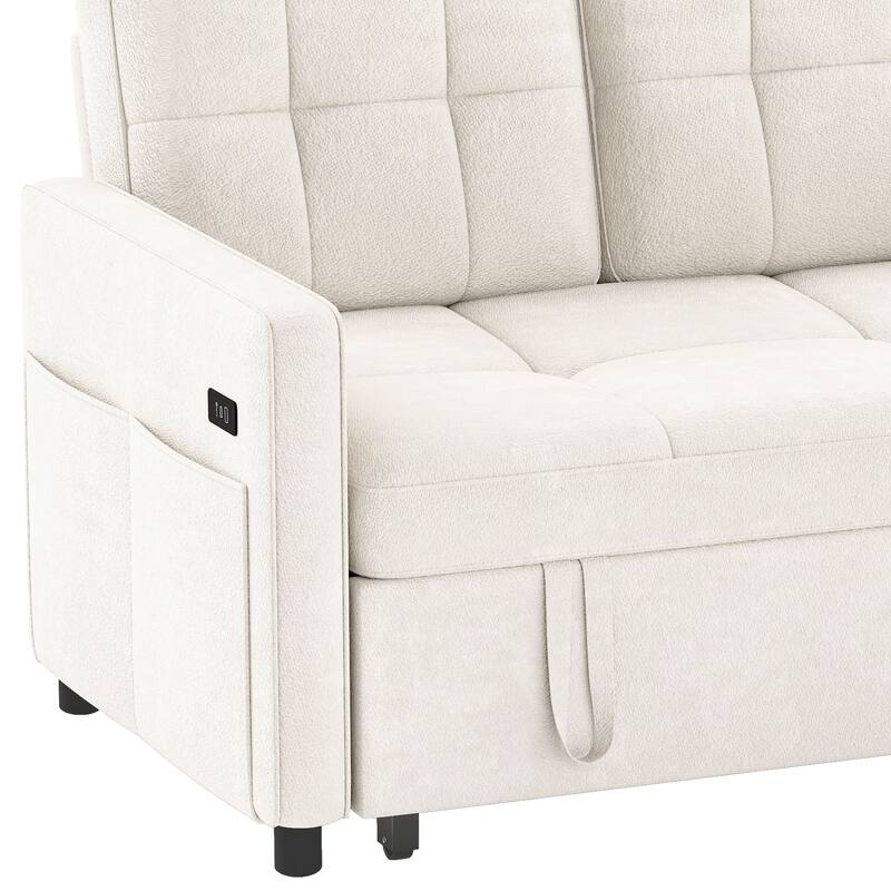 3-in-1 Multi-Functional Sleeper Sofa with Iron Frame Pull-Out Bed Loveseat and USB Port for Living Room or Small Space