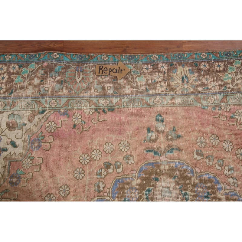 Hand Knotted Oriental 100% Wool Carpet Traditional Medallion Pink Tabriz Area Rug - 9' 8'' X 6' 8''