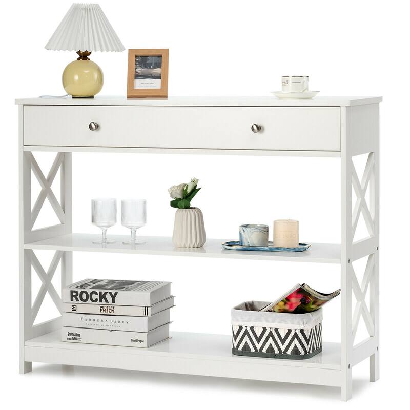 Gymax Console Table Drawer Shelves Sofa Accent Table Entryway Hallway - 39.5'' x 12'' x 31.5''