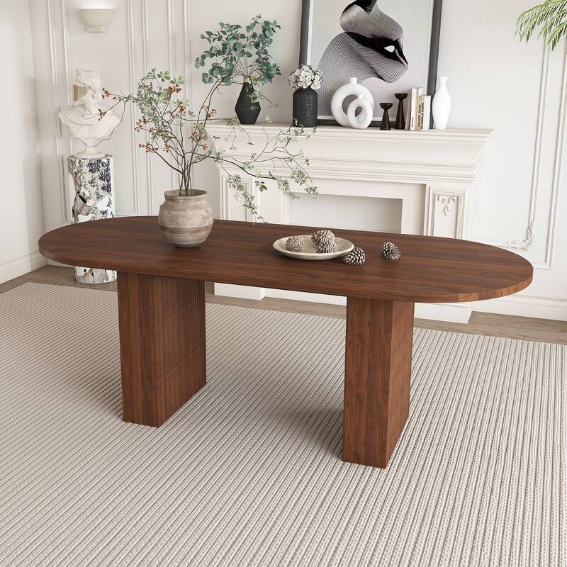 Oval Dining Table for 6, Kitchen Table with Wood Tabletop, Waterproof Meeting Table Home Office Table