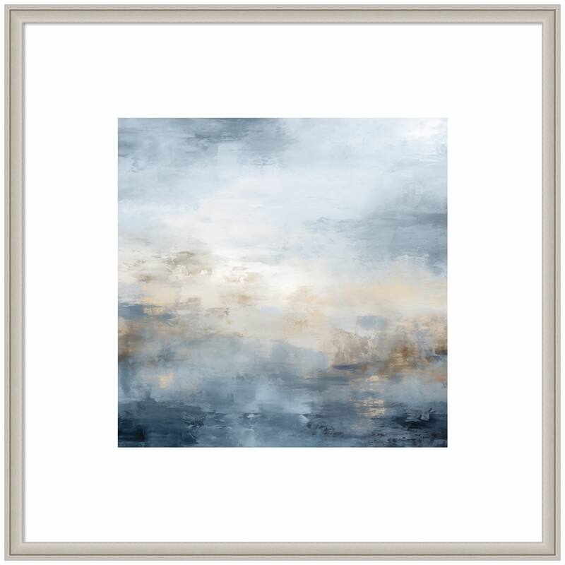 Kate and Laurel Tonal Abstract Oceanic Nautical Serenity Blue by The Creative Bunch Studio Framed Wall Art Print - 34 x 34 - Silver