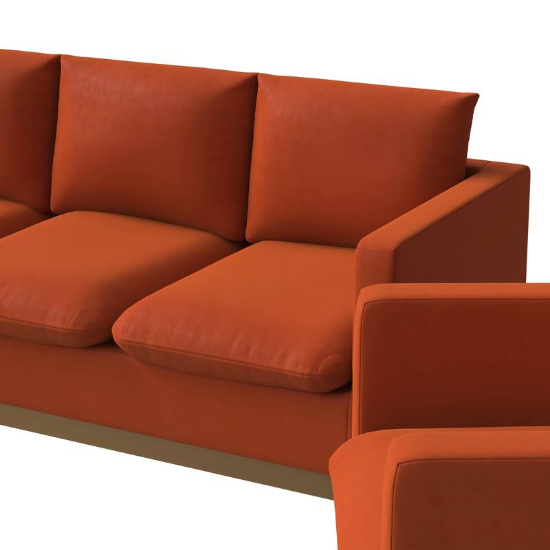 3-Piece Velvet Sofa Set with Brushed Gold Stainless Steel Base Nervo Series