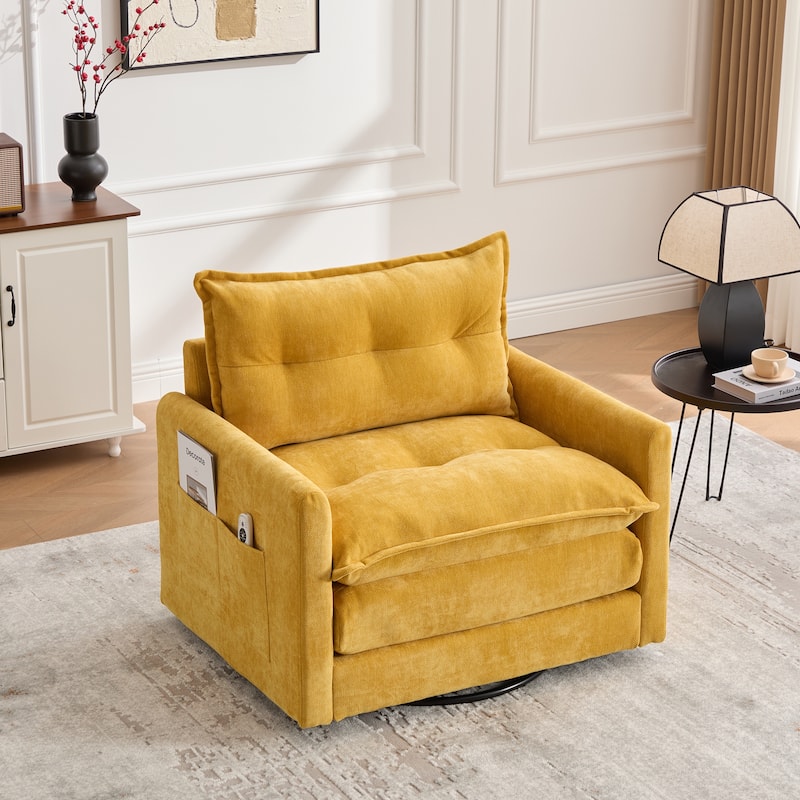360°Swivel Barrel Chair Single Armchair Chenille Sofa Accent Chair with Thick Padded and Side Storage Pockets