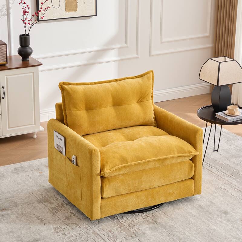 Mid Century Modern Swivel Barrel Chair with Solid Metal Base