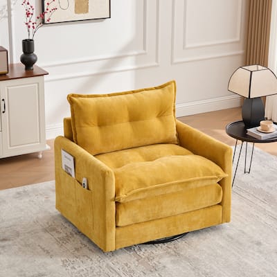Mid Century Modern Swivel Barrel Chair with Solid Metal Base