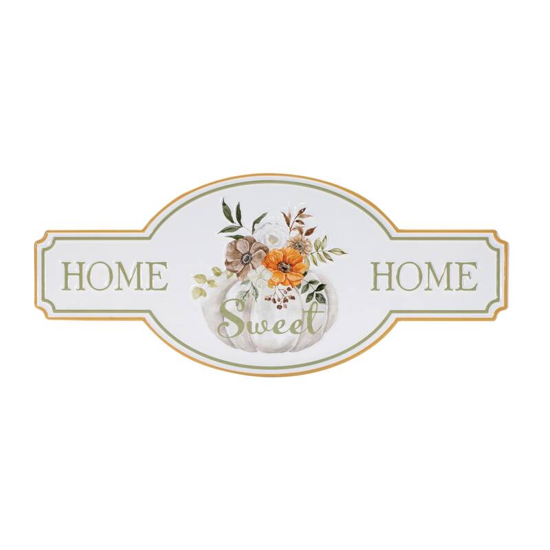 HomeRoots 10" X 22" White Green And Orange Metal Home Sweet Home Hanging Wall Decor