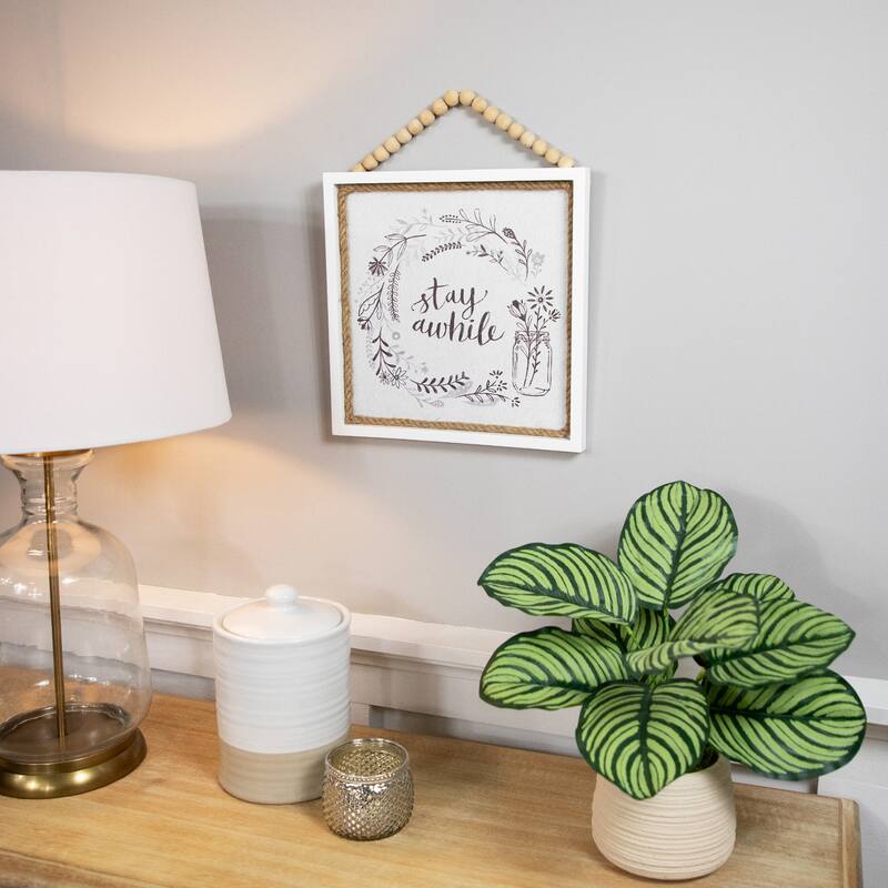 Floral Stay Awhile Framed Wall Sign - 11.75"