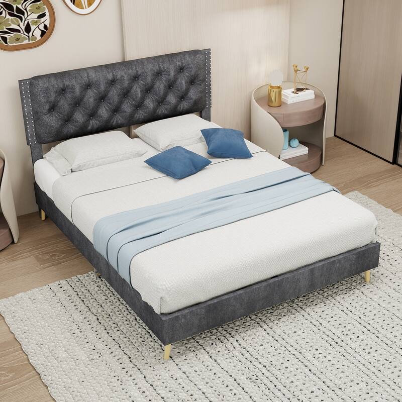 Modern Suede Soft Package Bed, Comfort Full Size Velvet Upholstered Platform Bed, With Tufted Headboard