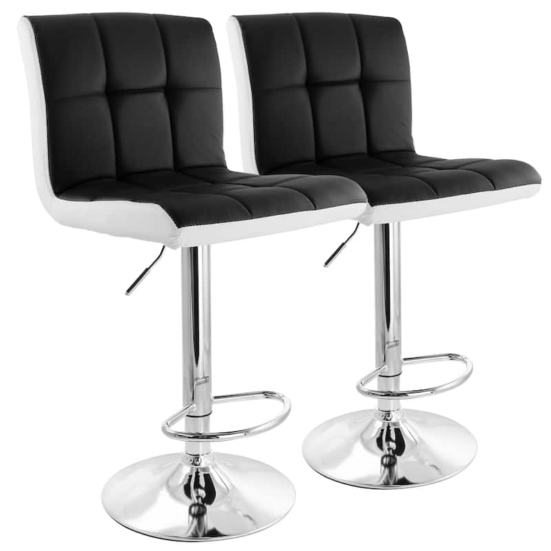 2 Piece Tufted Bar Stool with Chrome Base - Black/White